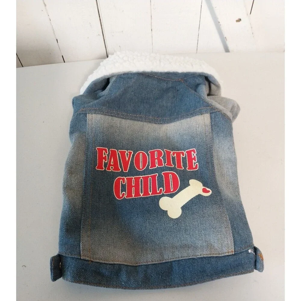Favorite Child Washed Denim Retro Dog Pullover Jacket Size Small